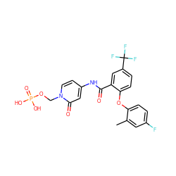 Cc1cc(F)ccc1Oc1ccc(C(F)(F)F)cc1C(=O)Nc1ccn(COP(=O)(O)O)c(=O)c1 ZINC001772626609