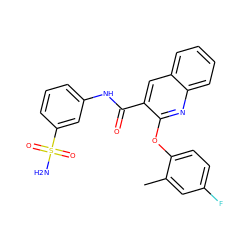 Cc1cc(F)ccc1Oc1nc2ccccc2cc1C(=O)Nc1cccc(S(N)(=O)=O)c1 ZINC000143213915