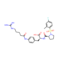 Cc1cc(F)ccc1S(=O)(=O)N1CCC[C@H]1C(=O)N[C@@H](Cc1ccc(NC(=O)CCCCNC(=N)N)cc1)C(=O)O ZINC001772621297