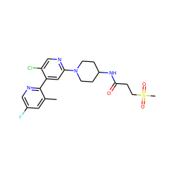 Cc1cc(F)cnc1-c1cc(N2CCC(NC(=O)CCS(C)(=O)=O)CC2)ncc1Cl ZINC000146782062