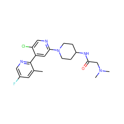 Cc1cc(F)cnc1-c1cc(N2CCC(NC(=O)CN(C)C)CC2)ncc1Cl ZINC000218992396