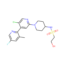 Cc1cc(F)cnc1-c1cc(N2CCC(NS(=O)(=O)CCO)CC2)ncc1Cl ZINC000146845283