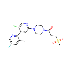 Cc1cc(F)cnc1-c1cc(N2CCN(C(=O)CCS(C)(=O)=O)CC2)ncc1Cl ZINC000146835140