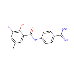 Cc1cc(I)c(O)c(C(=O)Nc2ccc(C(=N)N)cc2)c1 ZINC000013444426