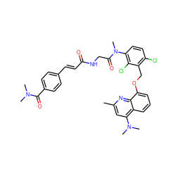 Cc1cc(N(C)C)c2cccc(OCc3c(Cl)ccc(N(C)C(=O)CNC(=O)/C=C/c4ccc(C(=O)N(C)C)cc4)c3Cl)c2n1 ZINC000029393320