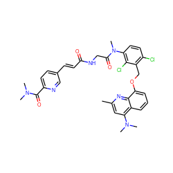 Cc1cc(N(C)C)c2cccc(OCc3c(Cl)ccc(N(C)C(=O)CNC(=O)/C=C/c4ccc(C(=O)N(C)C)nc4)c3Cl)c2n1 ZINC000026640935