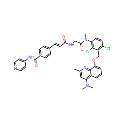 Cc1cc(N(C)C)c2cccc(OCc3c(Cl)ccc(N(C)C(=O)CNC(=O)/C=C/c4ccc(C(=O)Nc5ccncc5)cc4)c3Cl)c2n1 ZINC000003949860