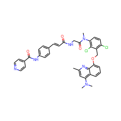 Cc1cc(N(C)C)c2cccc(OCc3c(Cl)ccc(N(C)C(=O)CNC(=O)/C=C/c4ccc(NC(=O)c5ccncc5)cc4)c3Cl)c2n1 ZINC000026579647