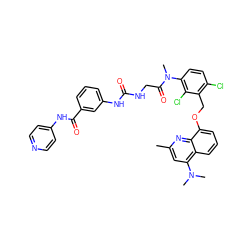 Cc1cc(N(C)C)c2cccc(OCc3c(Cl)ccc(N(C)C(=O)CNC(=O)Nc4cccc(C(=O)Nc5ccncc5)c4)c3Cl)c2n1 ZINC000026636841