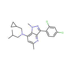 Cc1cc(N(CC(C)C)CC2CC2)c2c(n1)c(-c1ccc(Cl)cc1Cl)nn2C ZINC000013553418