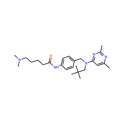 Cc1cc(N(Cc2ccc(NC(=O)CCCCN(C)C)cc2)CC(C)(C)C)nc(C)n1 ZINC001772626524