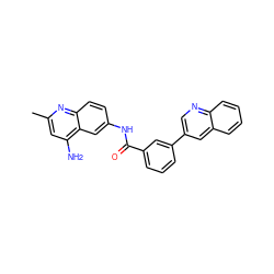 Cc1cc(N)c2cc(NC(=O)c3cccc(-c4cnc5ccccc5c4)c3)ccc2n1 ZINC000103236391