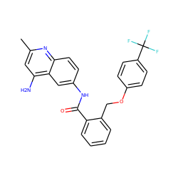 Cc1cc(N)c2cc(NC(=O)c3ccccc3COc3ccc(C(F)(F)F)cc3)ccc2n1 ZINC000013835524