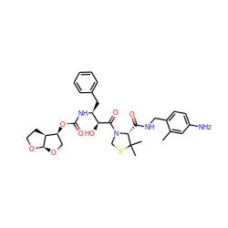 Cc1cc(N)ccc1CNC(=O)[C@H]1N(C(=O)[C@@H](O)[C@H](Cc2ccccc2)NC(=O)O[C@H]2CO[C@H]3OCC[C@@H]23)CSC1(C)C ZINC000049762684