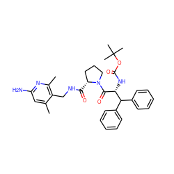 Cc1cc(N)nc(C)c1CNC(=O)[C@@H]1CCCN1C(=O)[C@H](NC(=O)OC(C)(C)C)C(c1ccccc1)c1ccccc1 ZINC000003831733