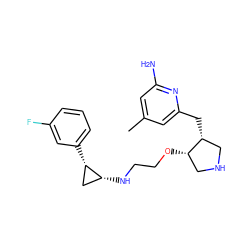 Cc1cc(N)nc(C[C@@H]2CNC[C@@H]2OCCN[C@@H]2C[C@@H]2c2cccc(F)c2)c1 ZINC000095588473