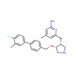 Cc1cc(N)nc(C[C@@H]2CNC[C@@H]2OCc2ccc(-c3ccc(F)c(C)c3)cc2)c1 ZINC000058583521