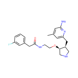 Cc1cc(N)nc(C[C@H]2CNC[C@H]2OCCNC(=O)Cc2cccc(F)c2)c1 ZINC000040891783