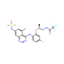 Cc1cc(N=S(C)(C)=O)cc2ncnc(Nc3ccc(F)cc3O[C@@H](C)CNC(=O)C(F)(F)F)c12 ZINC001772600876