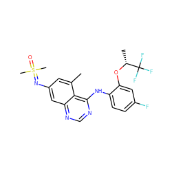 Cc1cc(N=S(C)(C)=O)cc2ncnc(Nc3ccc(F)cc3O[C@H](C)C(F)(F)F)c12 ZINC001772606504