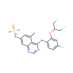 Cc1cc(N=S(C)(C)=O)cc2ncnc(Nc3ccc(F)cc3OC(CF)CF)c12 ZINC000220941977