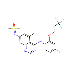 Cc1cc(N=S(C)(C)=O)cc2ncnc(Nc3ccc(F)cc3OCCC(F)(F)F)c12 ZINC001772608074