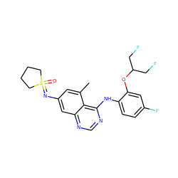 Cc1cc(N=S2(=O)CCCC2)cc2ncnc(Nc3ccc(F)cc3OC(CF)CF)c12 ZINC001772614746