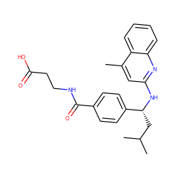 Cc1cc(N[C@H](CC(C)C)c2ccc(C(=O)NCCC(=O)O)cc2)nc2ccccc12 ZINC000148718796