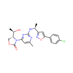 Cc1cc(N2C(=O)OC[C@@H]2[C@@H](C)O)nc(N[C@@H](C)c2cc(-c3ccc(Cl)cc3)on2)n1 ZINC000218253638