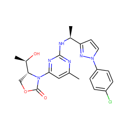 Cc1cc(N2C(=O)OC[C@@H]2[C@@H](C)O)nc(N[C@@H](C)c2ccn(-c3ccc(Cl)cc3)n2)n1 ZINC000221673332