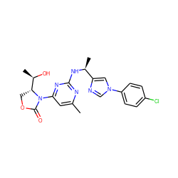 Cc1cc(N2C(=O)OC[C@@H]2[C@@H](C)O)nc(N[C@@H](C)c2cn(-c3ccc(Cl)cc3)cn2)n1 ZINC000218253811