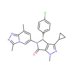 Cc1cc(N2C(=O)c3c(c(C4CC4)nn3C)[C@H]2c2ccc(Cl)cc2)cn2c(C)nnc12 ZINC000261178405