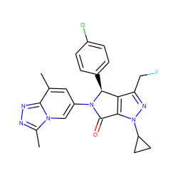 Cc1cc(N2C(=O)c3c(c(CF)nn3C3CC3)[C@@H]2c2ccc(Cl)cc2)cn2c(C)nnc12 ZINC000261180693