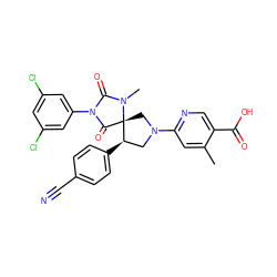 Cc1cc(N2C[C@@H](c3ccc(C#N)cc3)[C@]3(C2)C(=O)N(c2cc(Cl)cc(Cl)c2)C(=O)N3C)ncc1C(=O)O ZINC000049792570