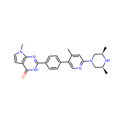 Cc1cc(N2C[C@H](C)N[C@H](C)C2)ncc1-c1ccc(-c2nc3c(ccn3C)c(=O)[nH]2)cc1 ZINC000230478986