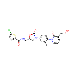 Cc1cc(N2C[C@H](CNC(=O)c3ccc(Cl)s3)OC2=O)ccc1-n1cccc(CCO)c1=O ZINC000043202331