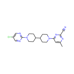 Cc1cc(N2CCC(C3CCN(c4ncc(Cl)cn4)CC3)CC2)nc(C#N)n1 ZINC000071416555