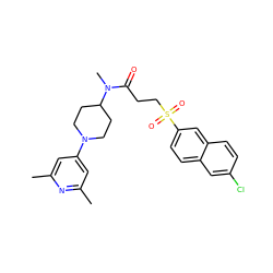 Cc1cc(N2CCC(N(C)C(=O)CCS(=O)(=O)c3ccc4cc(Cl)ccc4c3)CC2)cc(C)n1 ZINC000003992094