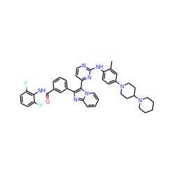 Cc1cc(N2CCC(N3CCCCC3)CC2)ccc1Nc1nccc(-c2c(-c3cccc(C(=O)Nc4c(F)cccc4F)c3)nc3ccccn23)n1 ZINC000165072437