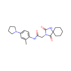 Cc1cc(N2CCCC2)ccc1NC(=O)CN1C(=O)NC2(CCCCC2)C1=O ZINC000012536361