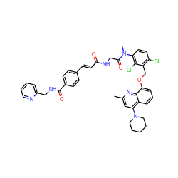 Cc1cc(N2CCCCC2)c2cccc(OCc3c(Cl)ccc(N(C)C(=O)CNC(=O)/C=C/c4ccc(C(=O)NCc5ccccn5)cc4)c3Cl)c2n1 ZINC000095539987