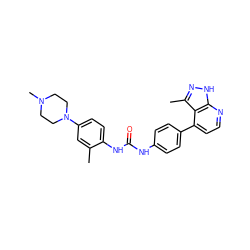 Cc1cc(N2CCN(C)CC2)ccc1NC(=O)Nc1ccc(-c2ccnc3[nH]nc(C)c23)cc1 ZINC001772618776