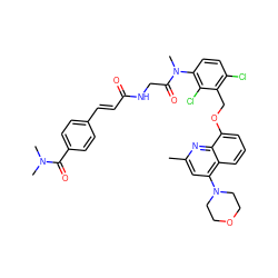 Cc1cc(N2CCOCC2)c2cccc(OCc3c(Cl)ccc(N(C)C(=O)CNC(=O)/C=C/c4ccc(C(=O)N(C)C)cc4)c3Cl)c2n1 ZINC000026578884