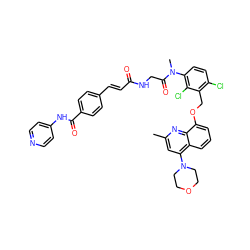 Cc1cc(N2CCOCC2)c2cccc(OCc3c(Cl)ccc(N(C)C(=O)CNC(=O)/C=C/c4ccc(C(=O)Nc5ccncc5)cc4)c3Cl)c2n1 ZINC000095540032