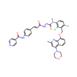 Cc1cc(N2CCOCC2)c2cccc(OCc3c(Cl)ccc(N(C)C(=O)CNC(=O)/C=C/c4ccc(NC(=O)c5ccncc5)cc4)c3Cl)c2n1 ZINC000095539851