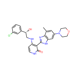 Cc1cc(N2CCOCC2)cc2[nH]c(-c3c(NC[C@@H](O)c4cccc(Cl)c4)cc[nH]c3=O)nc12 ZINC000006718468