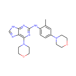 Cc1cc(N2CCOCC2)ccc1Nc1nc(N2CCOCC2)c2nc[nH]c2n1 ZINC000084653803