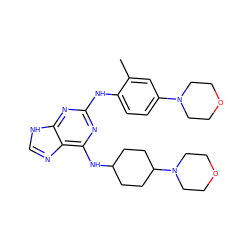 Cc1cc(N2CCOCC2)ccc1Nc1nc(NC2CCC(N3CCOCC3)CC2)c2nc[nH]c2n1 ZINC000084668621