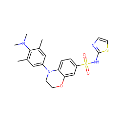 Cc1cc(N2CCOc3cc(S(=O)(=O)Nc4nccs4)ccc32)cc(C)c1N(C)C ZINC000220297008