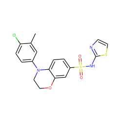 Cc1cc(N2CCOc3cc(S(=O)(=O)Nc4nccs4)ccc32)ccc1Cl ZINC000220253044